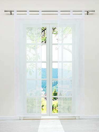 ESLIR Schiebegardinen Voile Flächenvorhänge Set 2er Gardinen mit Schlaufen Schiebevorhang Transparent Vorhang Uni Weiß BxH 57x245cm 2 Stück