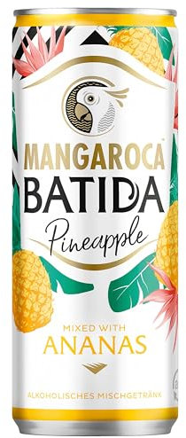 Mangaroca Batida Pineapple (1 x 0,250 l) - Alkoholisches Mischgetränk aus Kokoslikör und Ananassaft (aus Ananaskonzentrat), fruchtiger Cocktail-Genuss für Unterwegs