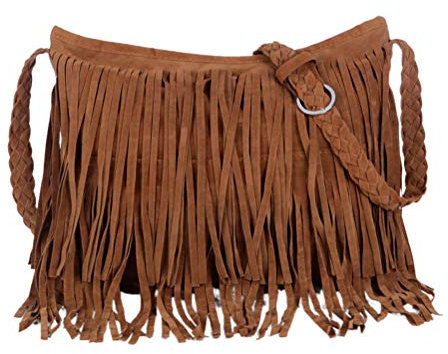 Quaste Umhängetasche Leder Tote Quaste Handtasche Umhängetasche Frau Fransen Tasche (Hellbraun)