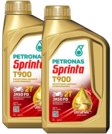 Kit 2X Sprinta Olio Motore 100% Sintetico per Moto e Scooter 2 Tempi T900-2 Confezioni da 1 Litro