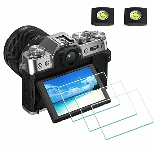 ULBTER Protector de pantalla para Fujifilm X-T30 II Fuji X-T30II plateado/negro [paquete de 3+2] con cubierta de zapata caliente, cubierta de vidrio templado de 0,3 mm, dureza 9H, antiarañazos