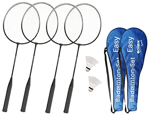 Badminton 2er Set Easy Federball-Spiel Indoor Outdoor für 2-4 Spieler Schläger aus Stahl inkl. Ball & Tragetasche