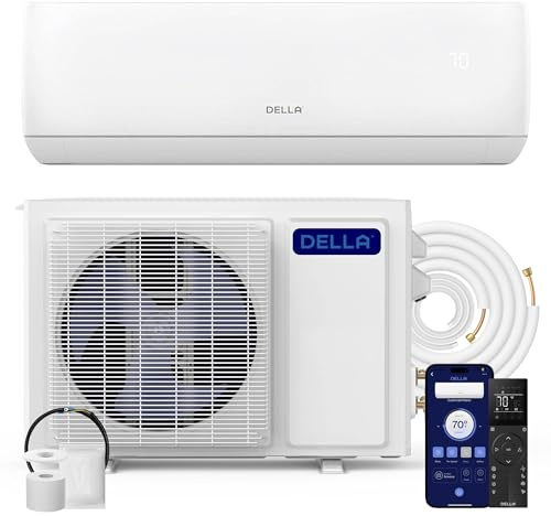 DELLA Motto Series 18000 BTU 19 SEER2 230V Mini Split AC, Cools Up to 1000 Sq.Ft, Works with Alexa and Wifi, Ductless Inverter System Air Conditioner, Pre-Charged Heat Pump and 16.4ft Kits