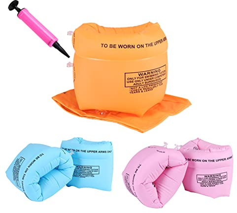 6pcs 3 Colour Arm Floaties Inflatable Swimming Sleeves Rings for Pool Wing Arm Band Swimmies for Kids Toddlers and Adults