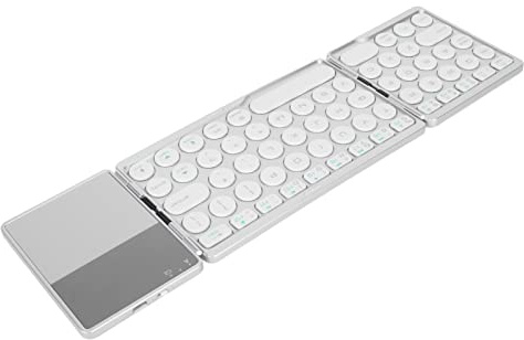 Vikbart Bluetooth-Tangentbord, Laddningsbart Ultratunt Hopfällbart Tangentbord, Hopfällbart och Bärbart Trådlöst 64-tangenter Fällbart Tangentbord med Pekplatta för 3 System (Silver)