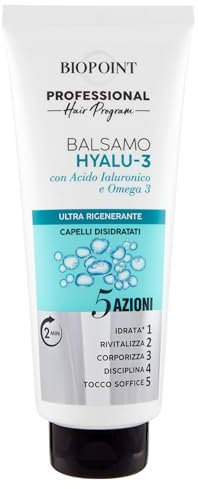 Biopoint Professional Hair Program - Balsamo Hyalu-3, con Acido Ialuronico e Omega 3, Azione ultra rigenerante per capelli secchi e disidratati, 350ml