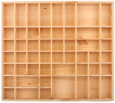 SEVICO Großer Setzkasten aus Holz für Sammelgegenstände Sammelbox Wandregal Holzregal mit 51 Fächer 52 x 46 x 5 cm Beige | Perfekt für Decoupage, Lagerung, Dekoration