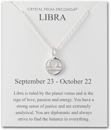 Philip Jones Libra Star Sign Zodiac Necklace and Quote Card with Zircondia® Crystals