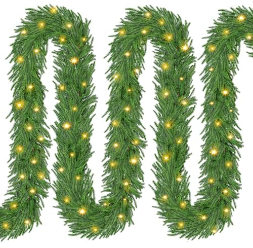 Tiazhan Ghirlanda Natalizia Artificiale da 3.1 M/9 Ft Pino di Norfolk con Luci, per Porte, Scale, Ghirlande Natalizie, Decorazioni Natalizie, Ghirlanda Natalizia per Camino