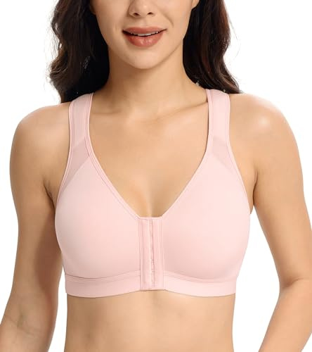 Lemorosy Reggiseno Chiusura Anteriore Donna per Taglie Forti con Supporto Posteriore a Coppa Intera di Sostegno per la Schiena e Spalla (Rosa,3C)