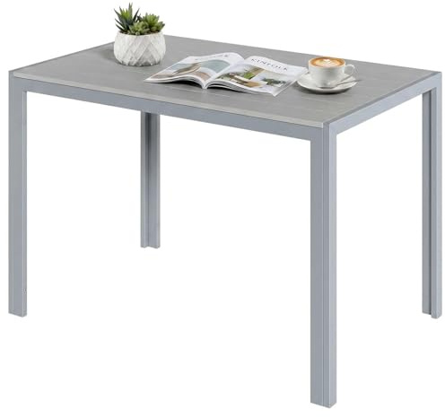 LIFERUN Aluminiumträdgårdsbord, 110x70 cm WPC-balkongbord, väderbeständigt, rektangulärt terrassbord, halksäkert matbord utomhus, Helt grå