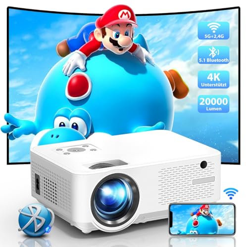 Beamer, Beamer 4K 20000 Lumen Native Full HD 1080P, 5G WiFi Bluetooth Mini Beamer 4K Heimkino, Beamer Outdoor mit Zoomfunktion Projektor 4K für Smartphone/PS5/TV Stick/HDMI Projektor Outdoor/Home