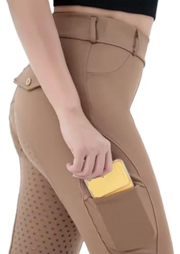GIYXHU Ridbyxor dam ridbyxor fullsäte knäbyxor ridning skola tights utomhus sportkläder utrustning kläder, Brun, S