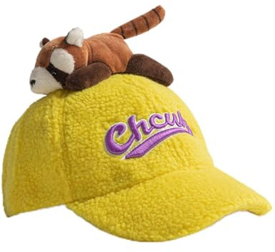 Generisch Gorro de invierno para niños y niñas, gorro de béisbol con diseño de mapache, gorro de forro polar para bebé, gorro de casco cálido, amarillo, 2-6 años