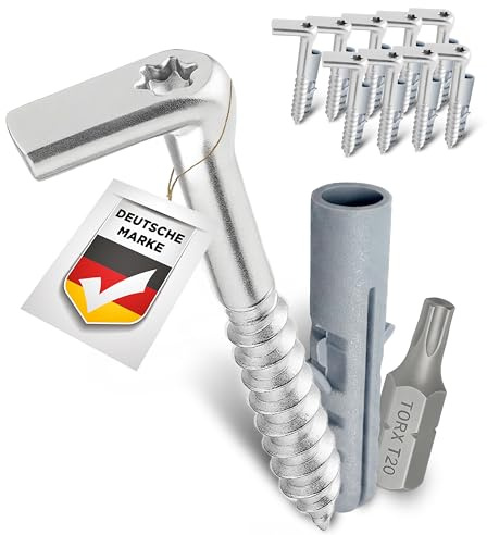 Comfor Schraubhaken mit TORX T20 Set – 10 Stück inkl. passenden Dübeln & Bit – Wandhaken aus galvanisch verzinktem Stahl – Für Holz, Wand & Beton – Hohe Tragkraft & korrosionsbeständig (65 mm)