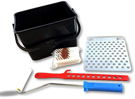 Lot de 3 | Kit à peindre | 11 rouleaux manchons pattes de lapin laqueur | Monture longue | Seau 7 litres | Mélangeur accroche | Grille essorage acier galvanisé | Kibros SO710Bx3