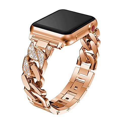 Bling-remmar kompatibla med Apple Watch Band 40 mm serie 6 rostfritt stål, kvinnor damer flickor uppklädt metallarmband ersättningsarmband metallögla kompatibel med serie 1/2/3/4/5/6/SE 38 mm/40 mm