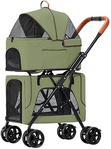 Doppelschichtiger Hundewagen für Haustiere, Katzen, Kinderwagen, Reisewagen, Transportwagen für Zwei oder mehrere Premium-Kinderwagen für Hunde und Katzen, trennbar, mit (grün)