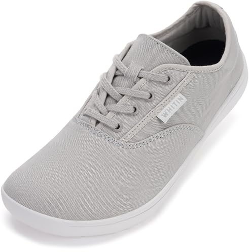 WHITIN Canvas Wide Toe Box Barefoot Sneakers for Men Minimalist Zero Drop Sole Shoes Minimus Extra Width Fit Size 13.5 13.5W Gym Tenis Grey 48
