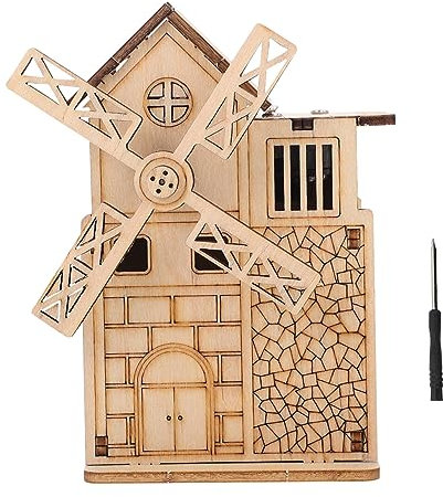 Toyvian 1 Satz Spieluhr Aus Desktop-Musical Windmühle Montage-Puzzle-Modell-Spielzeug 3D-Puzzle Aus Zum Zusammenbauen Mini-windräder Diorama Kasten Holzhaus Hölzern Kind