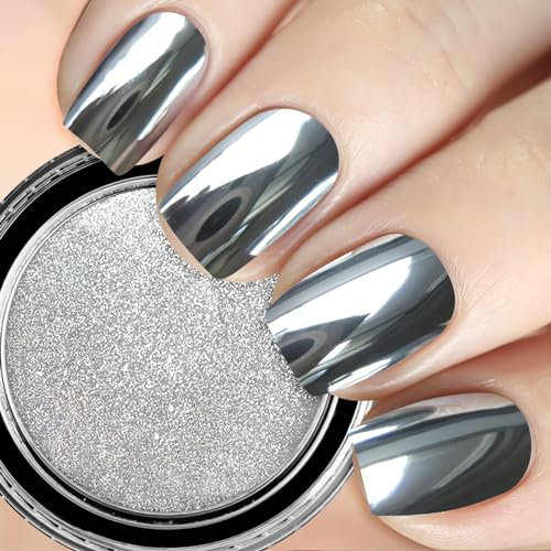 Sliver Chrom Nagel Pulver Glitzerpuder - Silber Metallic Chrome Nail Powder, Mirror Effect Pulver für Nägel for Nail Art Manicure DIY Salon