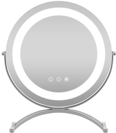COSTWAY Sminkspegel med belysning, sminkspegel med pekströmbrytare och minnesfunktion, dimbar, 360° svängbar, bordsspegel för sminkbord och skrivbord, 32,5 x 12,5 x 35,5 cm