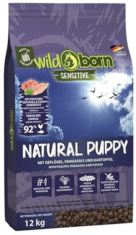 Wildborn Natural Puppy 1 x 12 kg | Hundetrockenfutter für Welpen und Junghunde mit Geflügel, Pangasius und Kartoffel | mit 92% tierischem Protein