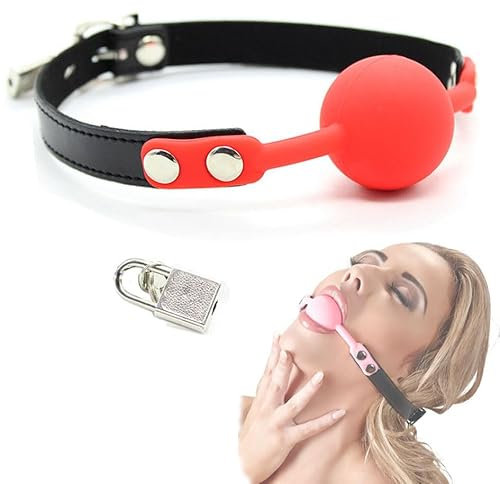 KunBang Silikon Knebel Mundknebel Ball Gag Mit Schloss Einstellbar Fetisch Rollespiele SM Bondage Sex Spielzeug (Rot)