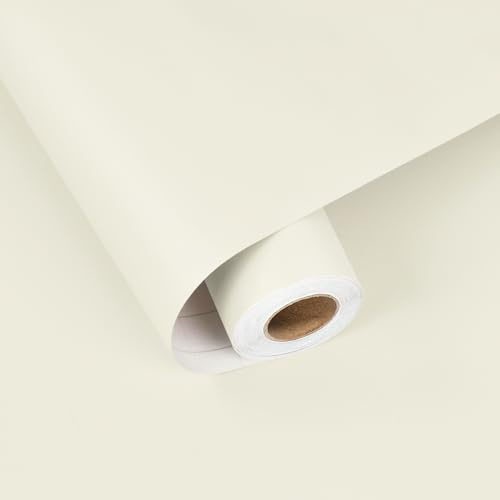 HotDecor Självhäftande beige tapet för sovrum, klibbig baksida, plast, enfärgad, beige, väggpappersrulle, vardagsrumsmöbler, vinylwrap för köksskåp, Peel and Stick-vintage-tapet, 60 cm x 300 cm