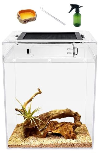 Reptileg Growth Reptile PC Terrarium, 8''x 8''x 11'' with Top Sliding Door Screen Ventilation Tarantula Enclosure for Snake, Frog,Insect,Tarantula,Hermit Crab，Spider,Iguana,Tortoise,Bearded Dragon