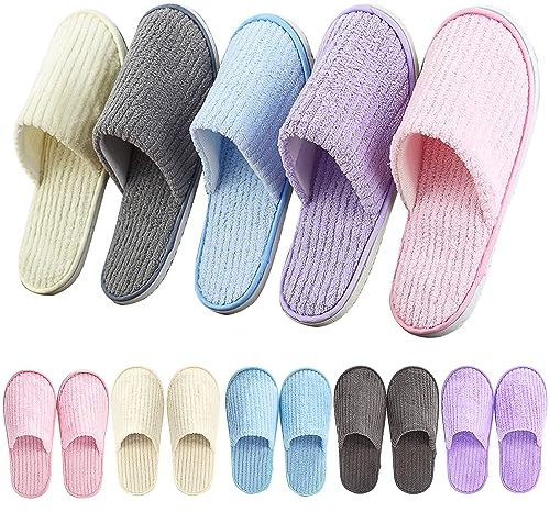 TESIN 10 Pairs Disposable Non Slip Spa Slippers - Unisex Universal Size, Washable Unisex Closed Toe Slippers for Hotel Home Guest Massage
