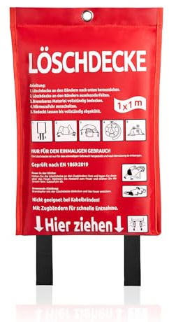 BigDean Löschdecke Küche für Fettbrand sofort einsetzbare XL Feuerlöschdecke DIN EN 1869:2019 geprüft – Feuerdecke auch für Grill, Auto und Camping geeignet