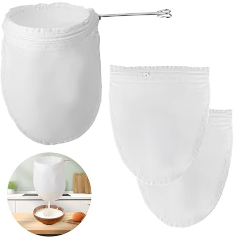 Filtro per tè tailandese, confezione da 3 sacchetti in rete con manico, in mussola di cotone, in stile tailandese, riutilizzabile, per filtrare noci, latte, caffè, succhi di latte, miele, vino, olio