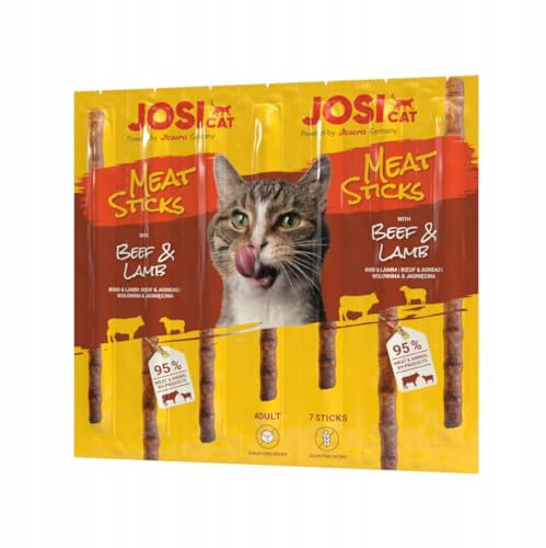 JOSICAT Meat Sticks Beef & Lamb (10 x 35 g) | leckere Kaustange mit Lamm | Katzensnack ohne Zucker | getreidefreie Rezeptur | ohne künstliche Geschmacksverstärker | 7 Sticks pro Verpackung