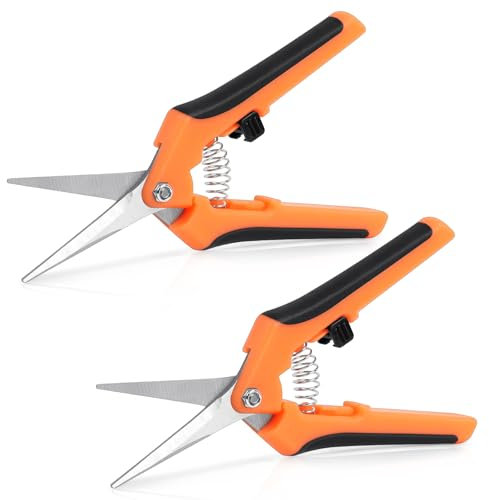 OFFCUP Pruning Shears, 2pcs 16.5cm Garden Scissors, Garden Secateurs Professional Stainless Steel Pruning Scissors with Soft-Touch Handle for Branches, Flowers, Rose, Fruit, Plants, Bonsai (Orange)