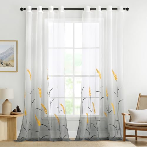 MIULEE Cortinas Bordadas Gradiente Blanco con Ojales Cortinas de Dormitorio Estilo Moderno 140 * 245cm, Gris