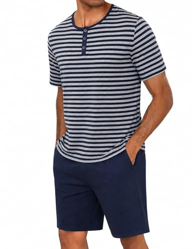 Marvmys Mens Pajamas Set Short Sleeve Nightwear Top & Pants with Pockets | Two Piece Pyjama Sets Casual Loungewear