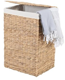 Panier de rangement avec couvercle Collecteur de linge 45L méditerranéen et sac intérieur en coton Naturel Jonc de mer Panier à linge en osier fabriqué à la main LANA S IN600