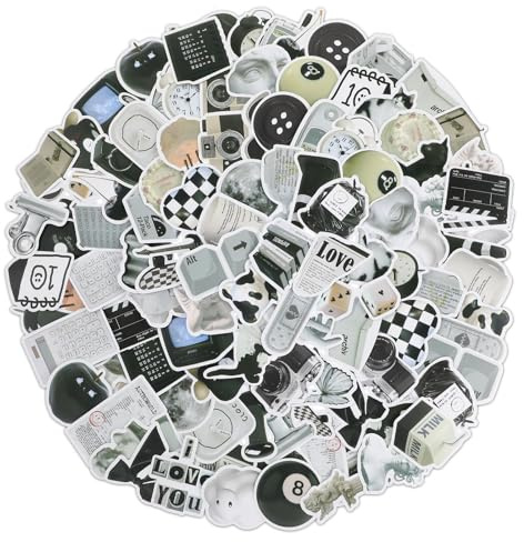 122pcs Cute Aesthetic Stickers for Water Bottle Black and White Aesthetic Stickers for Kids Y2K Vinyl Stickers Waterproof Retro Vintage Stickers for Adults Teens Laptop Scrapbook Skateboar Computer