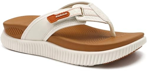 KuaiLu Womens Orthopedic Flip Flops Flat Toe Post Sandals With Arch Support