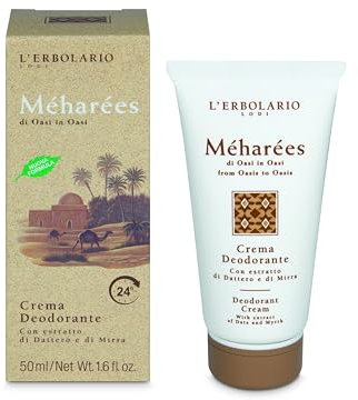 L'Erbolario Crema Deodorante Méharées - Deodorante Crema con Fragranza Ambrata e Vanigliata - Senza Parabeni e Petrolati - per Lui e per Lei - 1 Confezione da 50ml