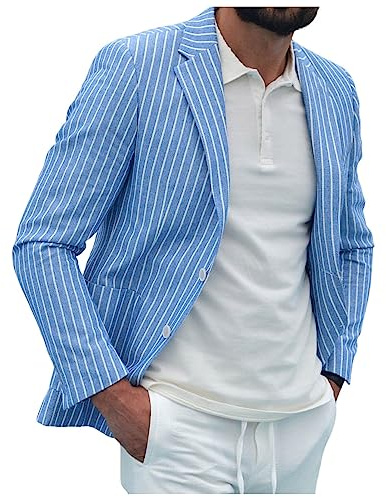Linen Blazers for Men UK Lightweight Jackets Mens Blazers Smart Casual Leisure Sporty Sports Jacket Regular Fit Blazer Summer Jacket Blue L