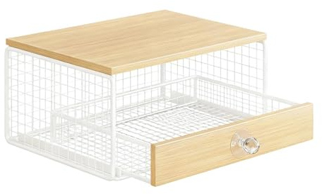 KESOTO Cajón Almacenador de Cápsulas de Café Organizador de Cápsulas Base para Cafetera Diseño Compacto Madera Y Hierro Adecuado para Barra Escritorio Cocina, Blanco, tal como se describe
