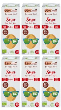 Ecomil - Bebida Vegetal de Soja Barista Bio Sin Azúcares, Pack 6 x 1L, Sin Lactosa, Ecológica, Vegana, Sin Edulcorantes, Baja en Carbohidratos, Ideal para Cafés