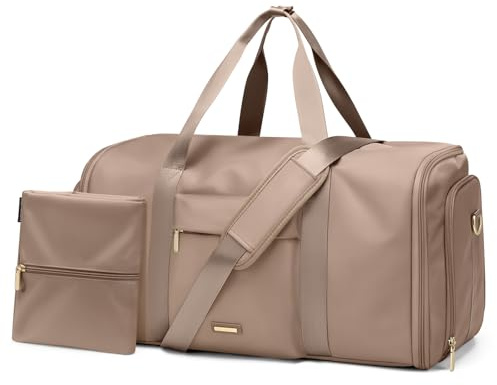 GOLF QUALITY Borsone da Viaggio Donna Convertibile 2 in 1 Borsone Palestra Borsa Sportiva con Scomparto Scarpe, Grande Capacità Borsa da Appendere Gym Bag, 48L Marrone champagne