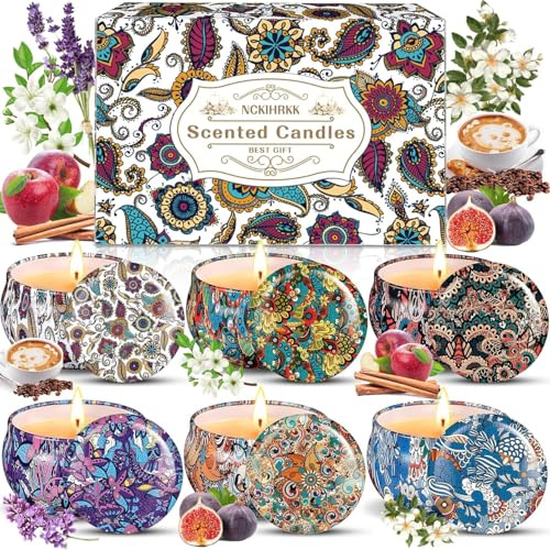 NCKIHRKK 6 Pezzi Regalo di Candele Profumate, Set di Candele Profumate Idee Regalo Donna Compleanno, Naturale Cera di Soia Candela Profumata per Festa Della Mamma, Festa di Matrimonio, Doccia, Yoga