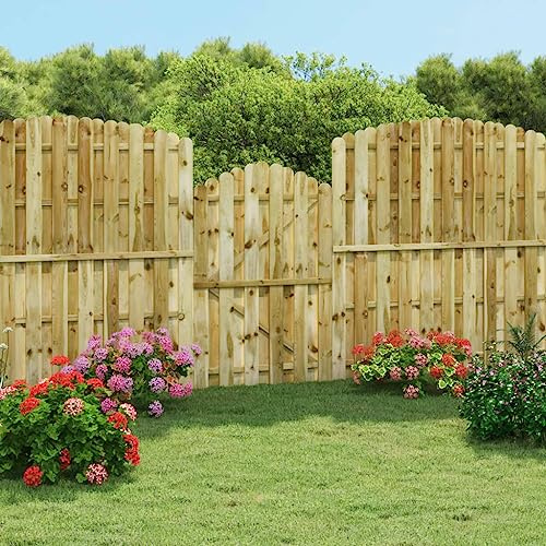 Cancello da giardino in legno di pino impregnato verde, 100 x 150 cm, bombato, resistente alle intemperie, per giardino, terrazza, cancello d'ingresso di sicurezza