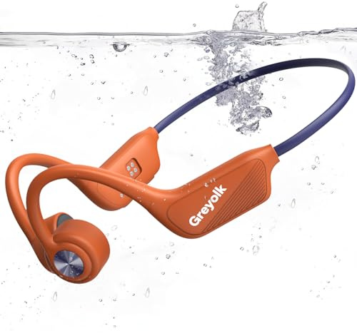 GREYOLK Cuffie da conduzione Ossea IP68 impermeabili per nuoto, Bluetooth 5.4 e lettore MP3 con memoria 32 GB, design open ear confortevole per nuoto, corsa e sport