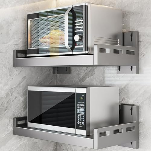 Vägghylla för mikrovågsugn, platsbesparande ställ med ett lager, robust mikrovågsfäste för förvaring i hemmet, enkel installation, modern design, effektiv nisering