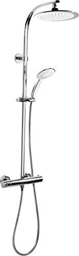 Cornat Dusch-Komplettsystem Style - verchromt - Mit Thermostatarmatur - Handbrause mit 5 Strahlarten: Normal-, Soft-, Massagestrahl - Anti-Kalk - Variabler Bohrlochabstand / Duschsystem / TECBW3422